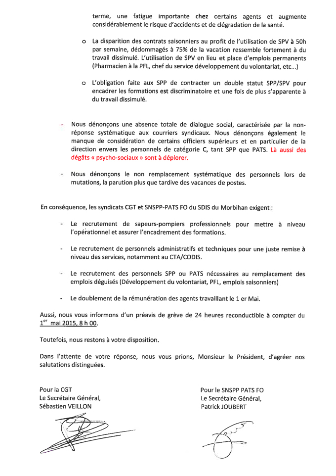 Préavis de grève SNSPP-PATS-FO Morbihan