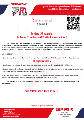 Elections CAP nationale :   la date du 30 septembre 2015 définitivement arrêtée !