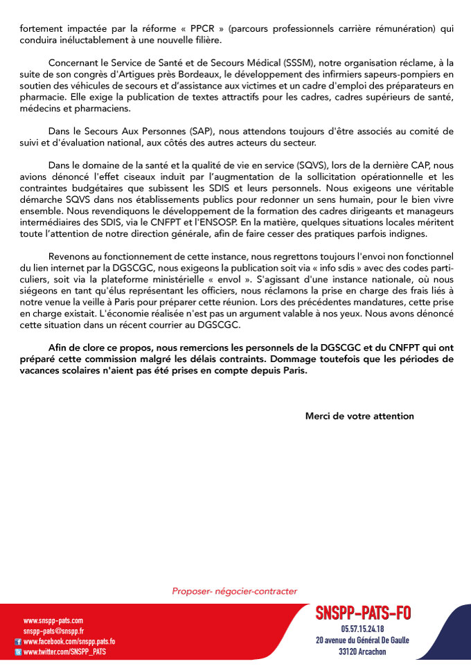 Déclaration Liminaire CAP¨des officiers de SPP - 18 février 2016
