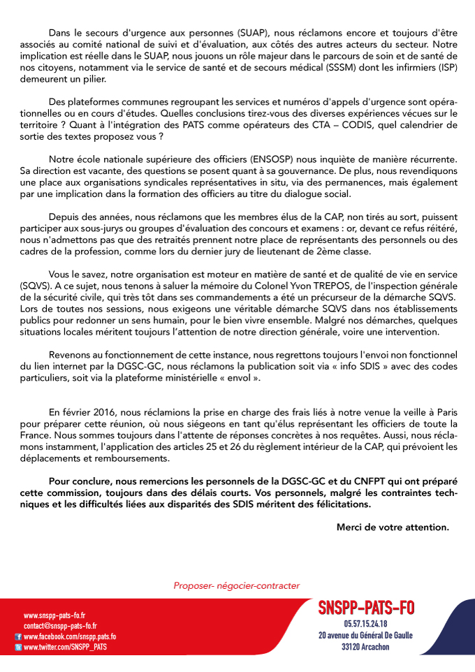 Déclaration Liminaire CAP des officiers de SPP - 28 juin 2016