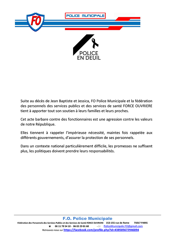 Assassinat de deux policiers dans les Yvelines : le message de soutien du SNSPP-PATS-FO !