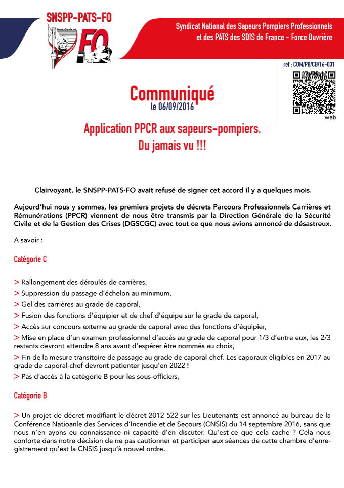 Application PPCR aux sapeurs-pompiers, du jamais vu !