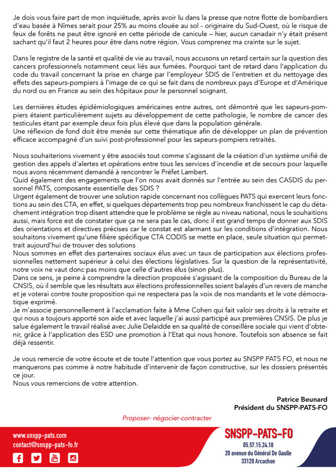 Déclaration lilinaire à la CNSIS du 23 juin 2017