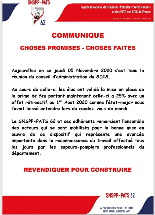 communique validation prime de feux